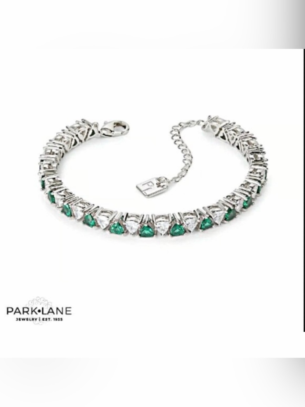 Park Lane Silver-Tone Bracelet with Emerald Green and Clear Stones